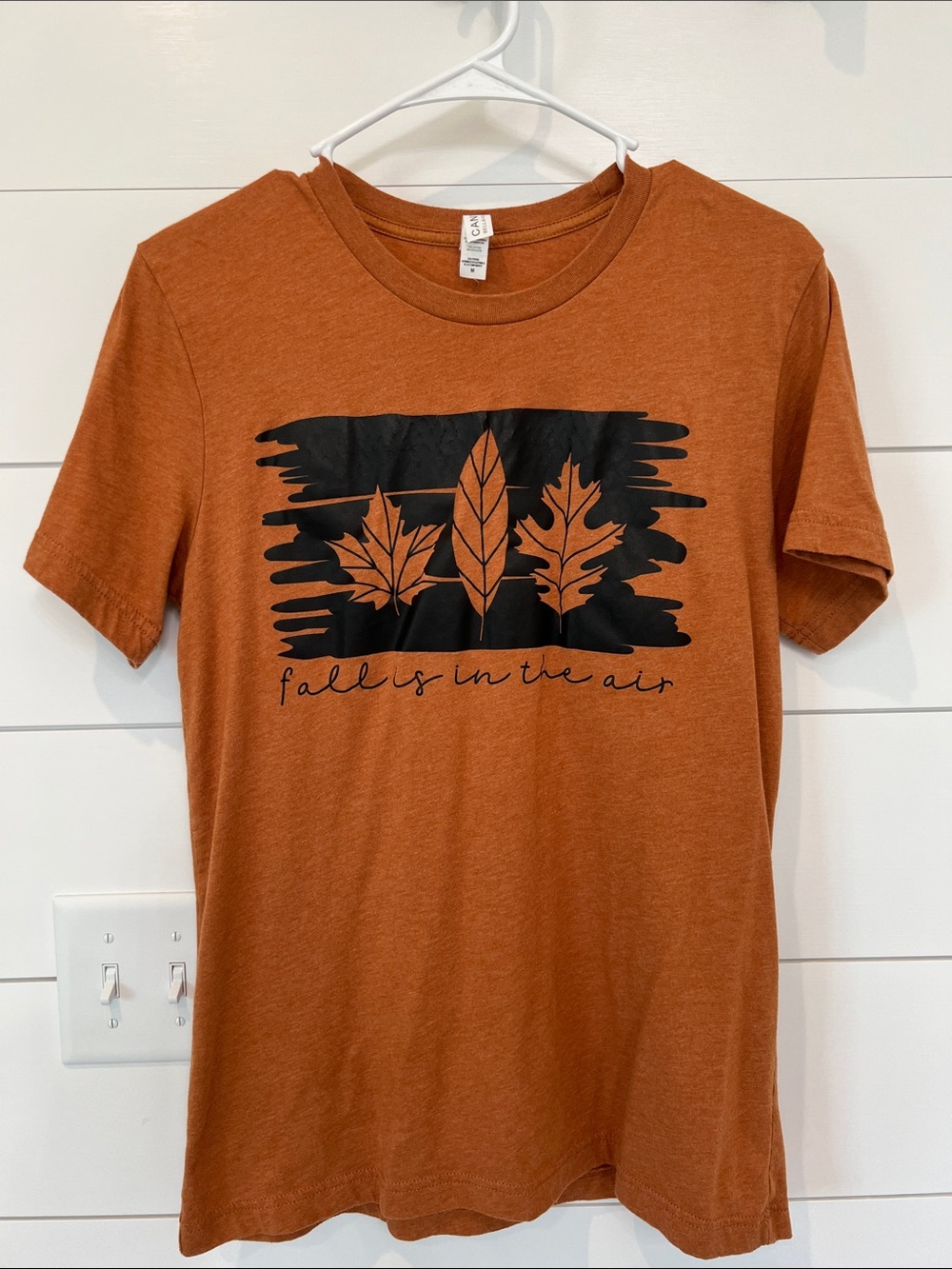 Bella Canvas Rust Orange Short Sleeve Tee with Black Leaf Graphic